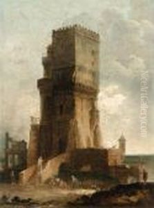 A Capriccio Of The Tower Of Benevento by Hubert Robert