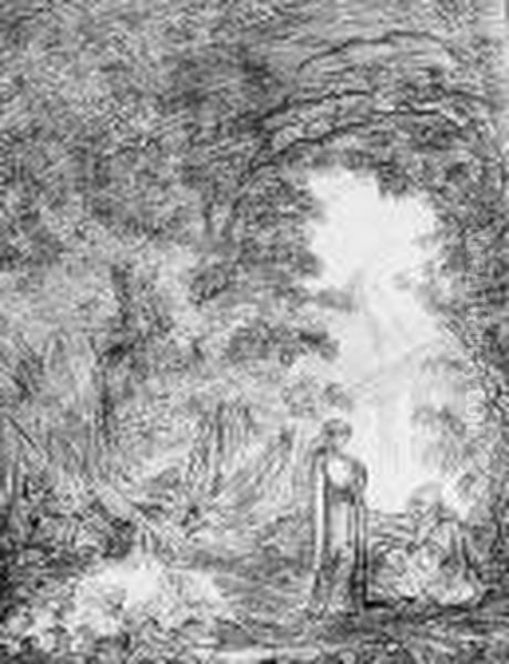 Two Monks In A Landscape With The Pyramid Of Cestius And Anaqueduct - view 1