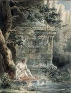 A Young Female Bather Near A Column A Young Female Bather Near A Column