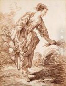 A Shepherdess Picking Flowers by Hubert Robert
