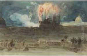 Fireworks Above The Castel Sant' Angelo, Rome by David Roberts