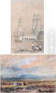 Continental River Scene With Figures And Boatsby A Building Continental River Scene With Figures And Boatsby A Building