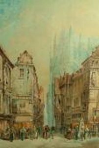 Figures Gathered At A Market In A French Cathedraltown Scene by David Roberts