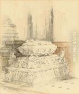 A Medieval Tomb In A Cathedral Interior by David Roberts