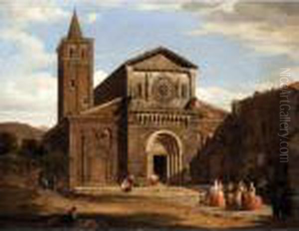 An Italian Church With Figures In The Foreground - view 1