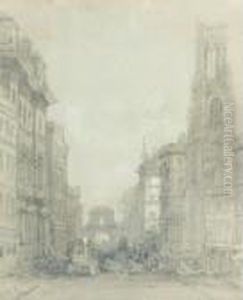 Fleet Street At Temple Bar With The Church Of St.dunstans-in-the-west by David Roberts