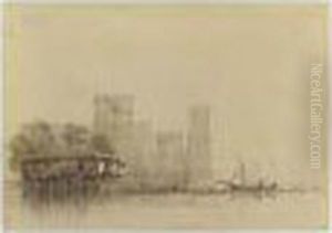 Riverscene With A Fortress In The Distance by David Roberts