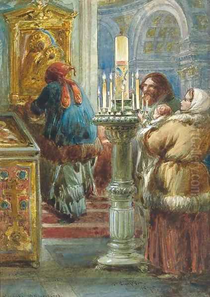 Figures at a shrine, St Isaac's Cathedral, St Petersburg - view 1