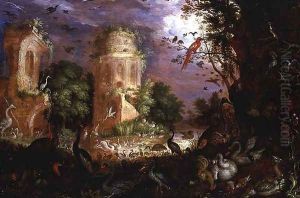 Forest Landscape with Birds and Fowl