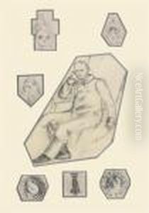 Portrait Posthume De Baudelaire Et Six Croquis, Sur Le Meme Montage