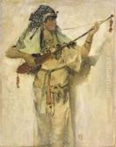 Musicienne Turque Jouant De L'ourd Traditionnel. by Georges Antoine Rochegrosse