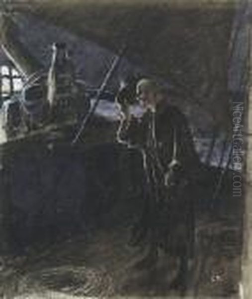 Homme Saluant Sur Le Pont Dun Bateau Au Clair De Lune - view 1
