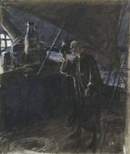 Homme Saluant Sur Le Pont Dun Bateau Au Clair De Lune by Georges Antoine Rochegrosse