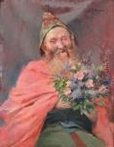 Le Vieux Moine Au Bouquet De Fleurs by Georges Antoine Rochegrosse