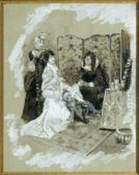 Femme A Sa Toilette En Costume Du Xviie Siecle (scene De Theatre De Moliere). - view 1