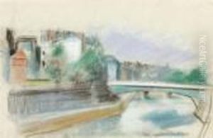 Les Bords De Seine, Pastel, Signe En Bas A Droite by Vera Rockline