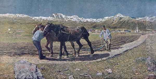 Peasants ploughing a field in the north of Italy, illustration from the magazine Allemand Jugend. 1879 - view 1