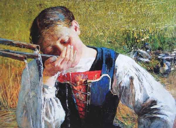 Bündnerin at the fountain - view 1