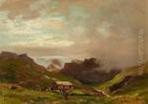 Baita Sui Monti Con Pascolo E Pastori by Leonardo Roda