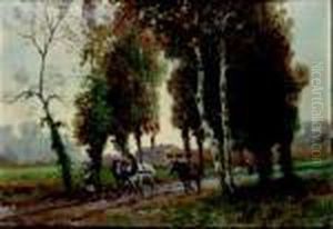 Paesaggio Con Cavalli E Contadini by Leonardo Roda