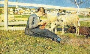 Knitting girl by Giovanni Segantini