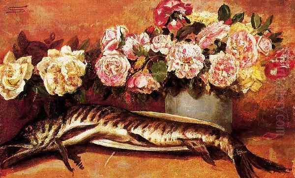 Still life with flowers and fish - view 1