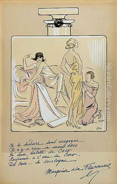 Caricature of Coco Chanel 1883-1971 in a bottle of Chanel No.5, from Le Nouvel Monde, 1923 - view 1