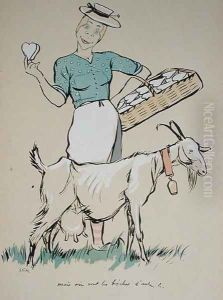 Cheese maker and her goat, caricature from Le Grand Monde a lEnvers, 1919