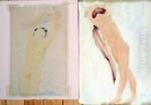 Two Female Nude Figural Sketches by Auguste Rodin