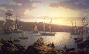 Royal Naval Vessels off Pembroke Dock, Milford Haven by Robert Salmon