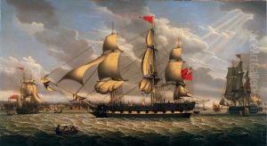 British Merchantman in the River Mersey off Liverpool by Robert Salmon