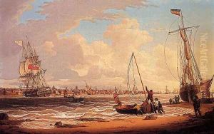 An English Vessel Off The Liverpool Waterfront On The River Mersey by Robert Salmon