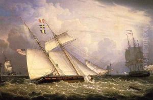 American Schooner under Sail with Heavy Seas by Robert Salmon