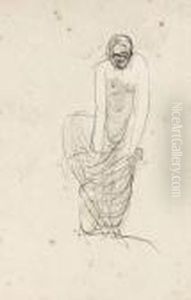 Femme Passant Un Vetement Ca 
1890-1895
 Dessin A La Plume, Encre Brune, Traces De Gouache Et Rehauts De Crayon 
Graphite Sur Papier Verge Filirane, Annote Au Verso, A La Plume Et Encre
 Brune : Monsieur. by Auguste Rodin