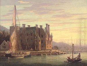 Newark Castle with a distant view of Port Glasgow