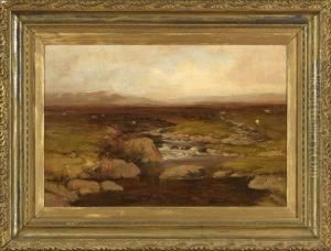 Landscape With A Stream And Grazing Sheep
