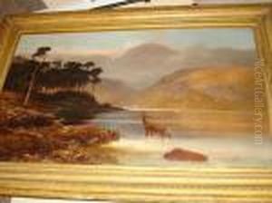 Loch Scene With Stag In The Foreground