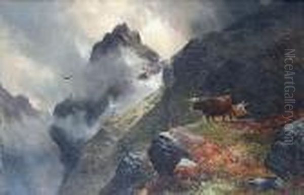 Highland Cattle On A Rocky Outcrop Above Aglen - view 1