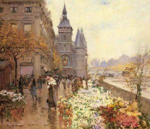 A Flower Market Along the Seine by Georges Stein