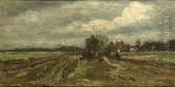 A Polder Landscape With A Farmhouse Beyond by Willem Roelofs