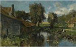 Farms On The Waterfront by Willem Roelofs