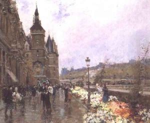 Flower Sellers by the Seine by Georges Stein