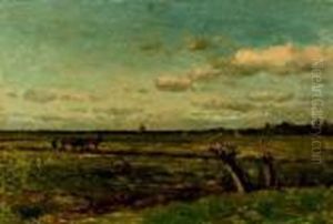 Weidelandschap Met Ploegende Boer by Willem Roelofs