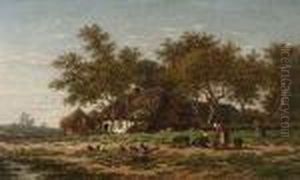 Bauerinnen Und Federvieh Vor Dem Gehoft by Willem Roelofs