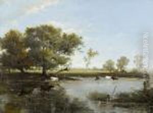Landschaftspartie Mit Kuhen Bei Einem Teich thumbnail