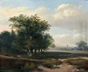 Boomrijk Landschap Met Dorpje Aan De Horizon by Willem Roelofs