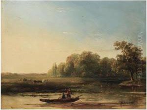 A Summer Landscape With Fishermen In A Boat