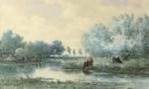 Cattle On A Riverbank by Willem Roelofs