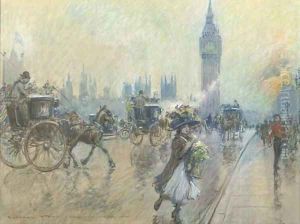 A busy Westminster bridge, London by Georges Stein