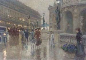 Avenue de l'Opera at dusk, Paris by Georges Stein